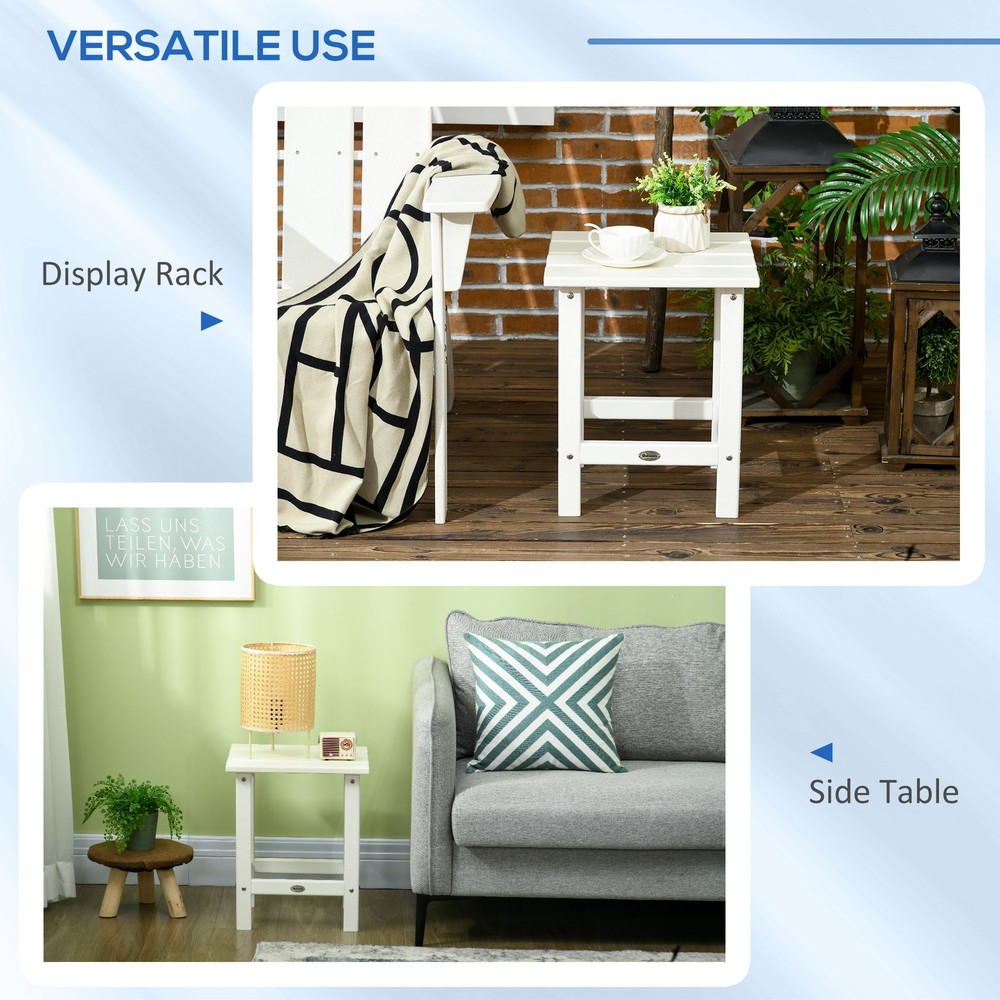 Patio Side Table, Outdoor Plastic End Table for Backyard Deck Lawn, White