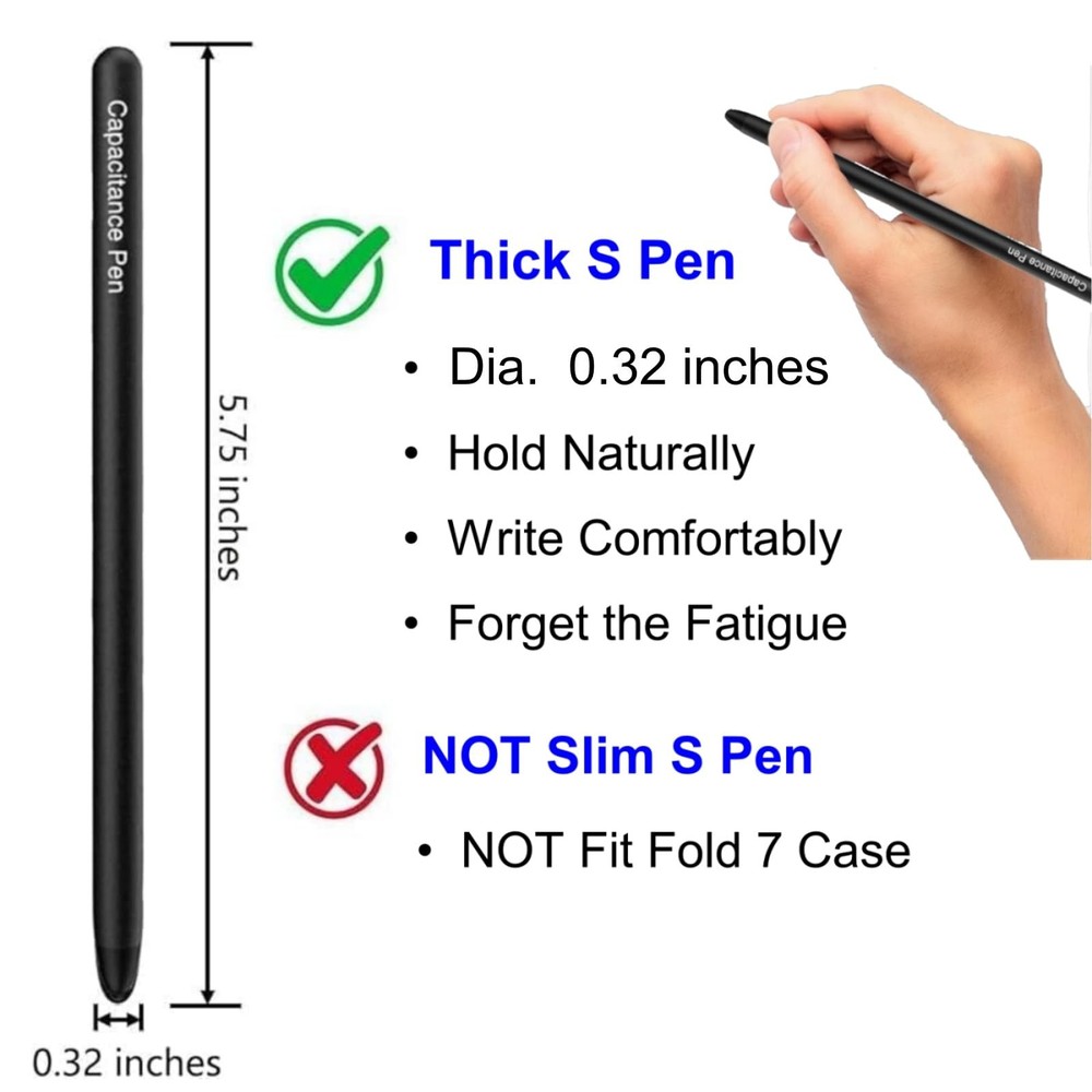 S Pen for Galaxy Z Fold 7, Supporting Both Internal & External Screen, Black