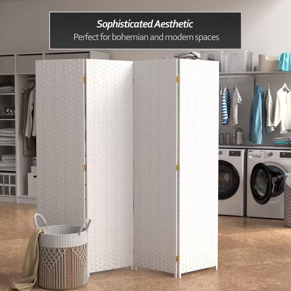 6 Ft. White 4-Panel Room Divider
