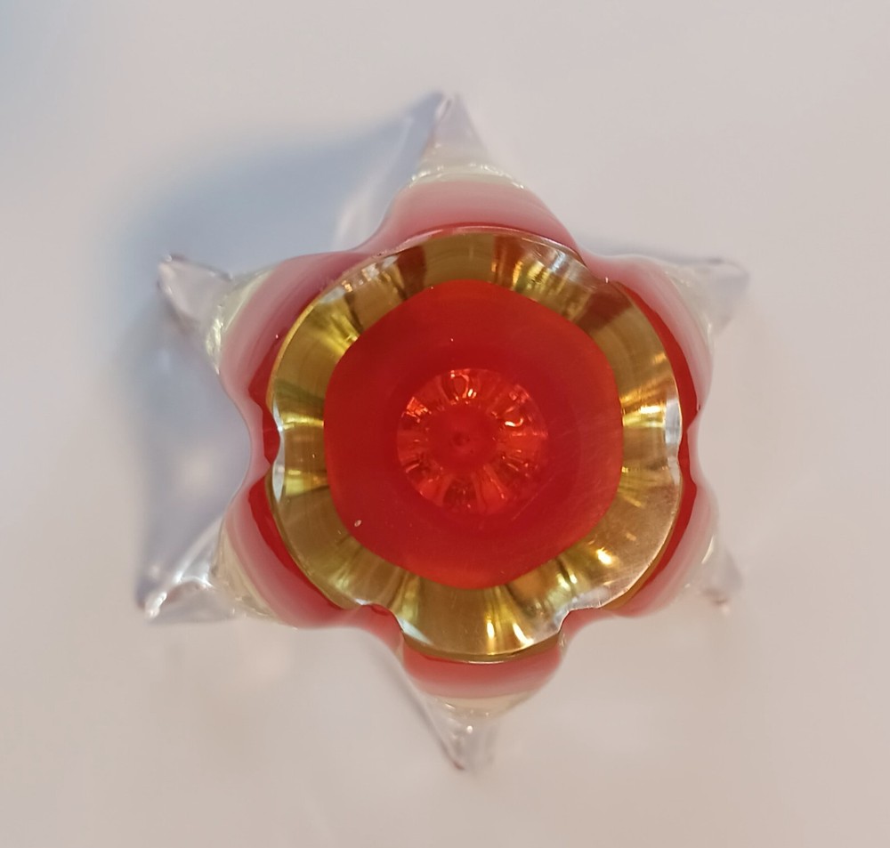 Murano Reddish Orange Star Flower Candle Holder