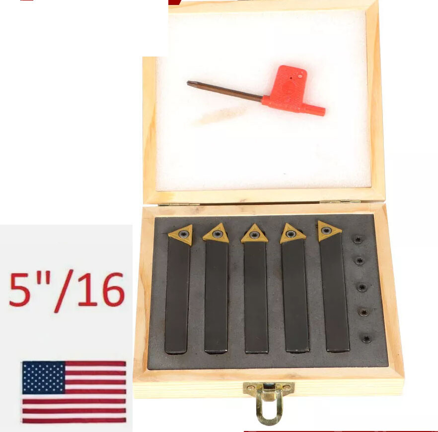 5 pc 5/16" Indexable Carbide C6 Insert Tool Bit & Holder Mini Lathe Set