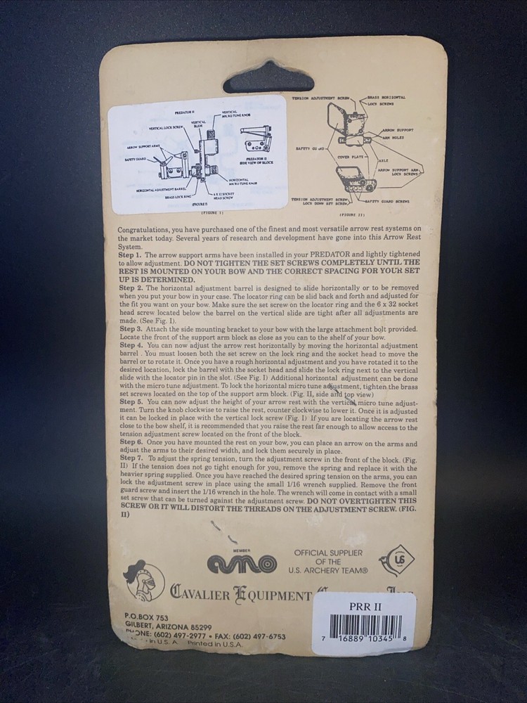 Cavalier Equipment Co. USA Predator II Arrow rest system RH
