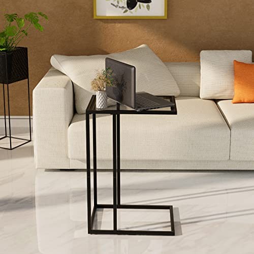 C Table Glass End Table, Couch Side Table, 1PC Standard Glass-Glue type