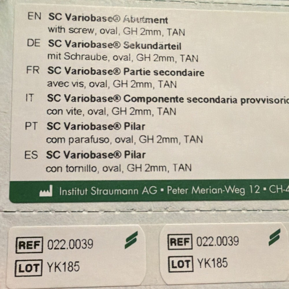 Straumann SC Variobase Abutment Oval GH 2mm TAN with Screw