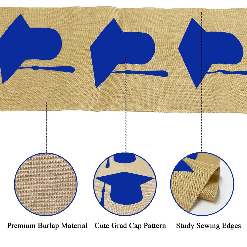 Burlap Graduation Table Runner 72 Inch - Rustic Decorations for Tabletop Cent