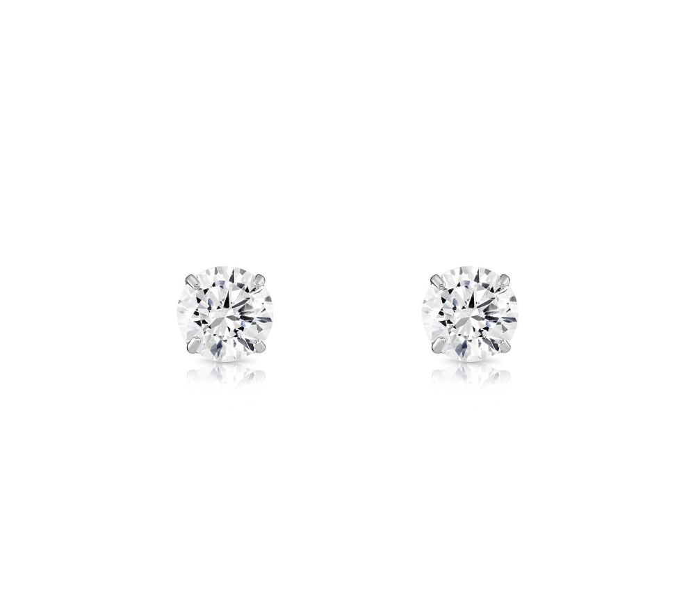 14K Solid Yellow/White Gold Round CZ Stud Earrings Basket Setting 2-10mm