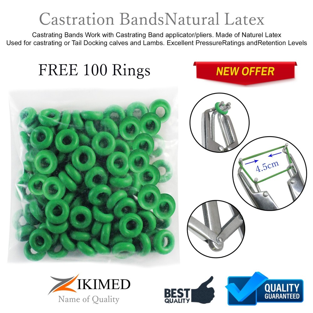 Elastrator Castration & Tail Docker Pliers C/P, 8" & Free 100-pcs Elastic Bands