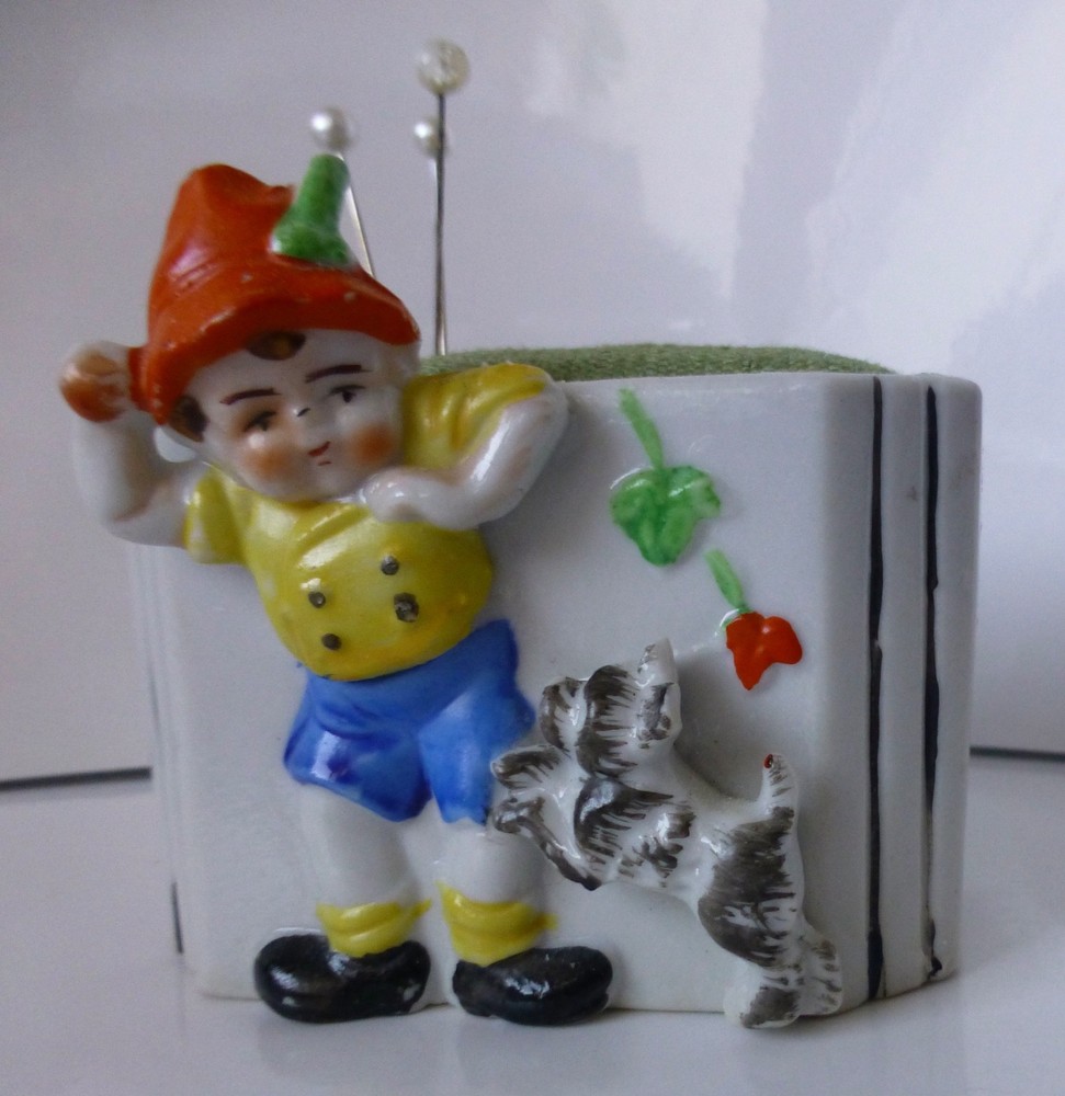 Vintage Made in Japan Pincushion - Boy with Dog