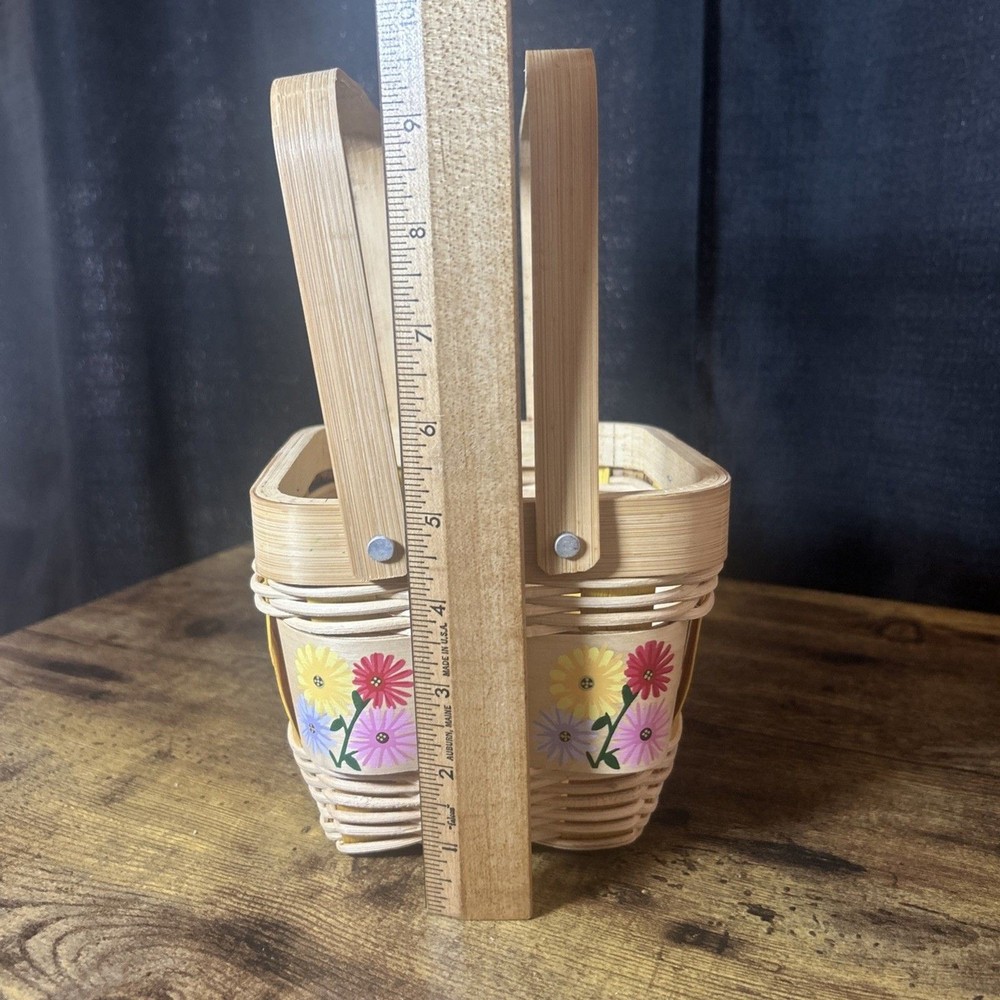 Painted Basket Double Hinge Handles Split Light Color Wood Floral Easter Spring