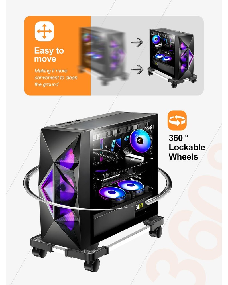 Computer Tower Stand, Adjustable Mobile CPU Stand with Rolling Caster...