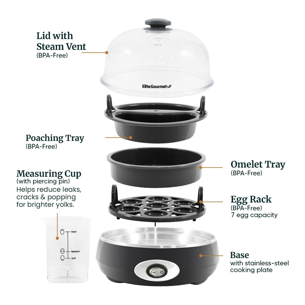 EGC007CHC# Rapid Egg Cooker, 7 Easy-To-Peel, Hard, Medium, Soft Boiled Eggs, ...