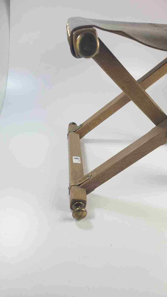 Vintage Oak Leather And Brass Camp / Campaign Folding Stool