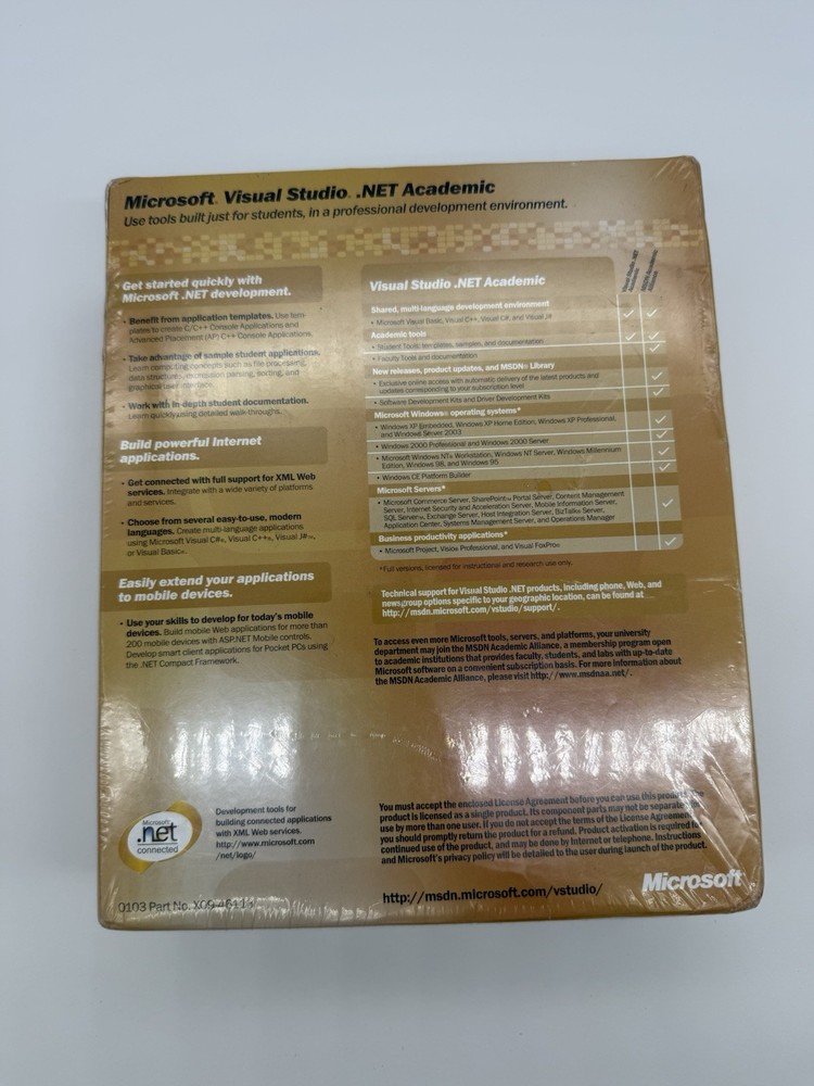 SEALED MICROSOFT VISUAL STUDIO.NET ACADEMIC, VERSION 2003 SEALED