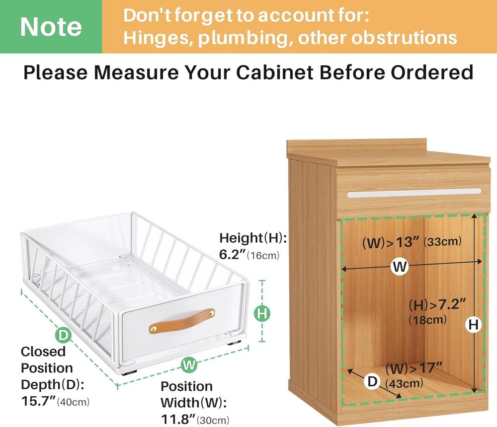 NEW 2 Pack Pull Out Cabinet Organizer Heavy Duty Sliding Mesh Basket White