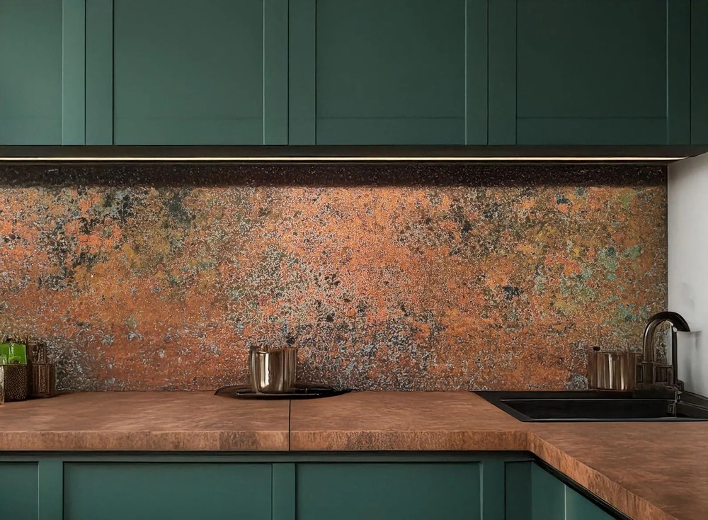 Copper Backsplash Panel – Handmade Metal Wall Art for Kitchen – Rustic Patina