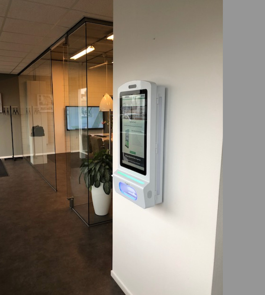 Interactive Digital Display Kiosks With Integrated Touchless Hand Sanitizer