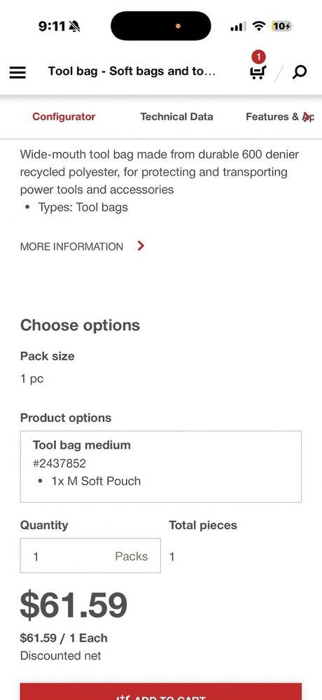 Hilti Tool Bag Medium #2437852 with Shoulder Strap Used