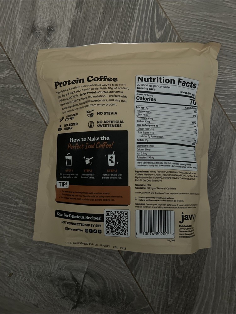 Javvy Protein Coffee Pumpkin Pie 12.8 oz package.