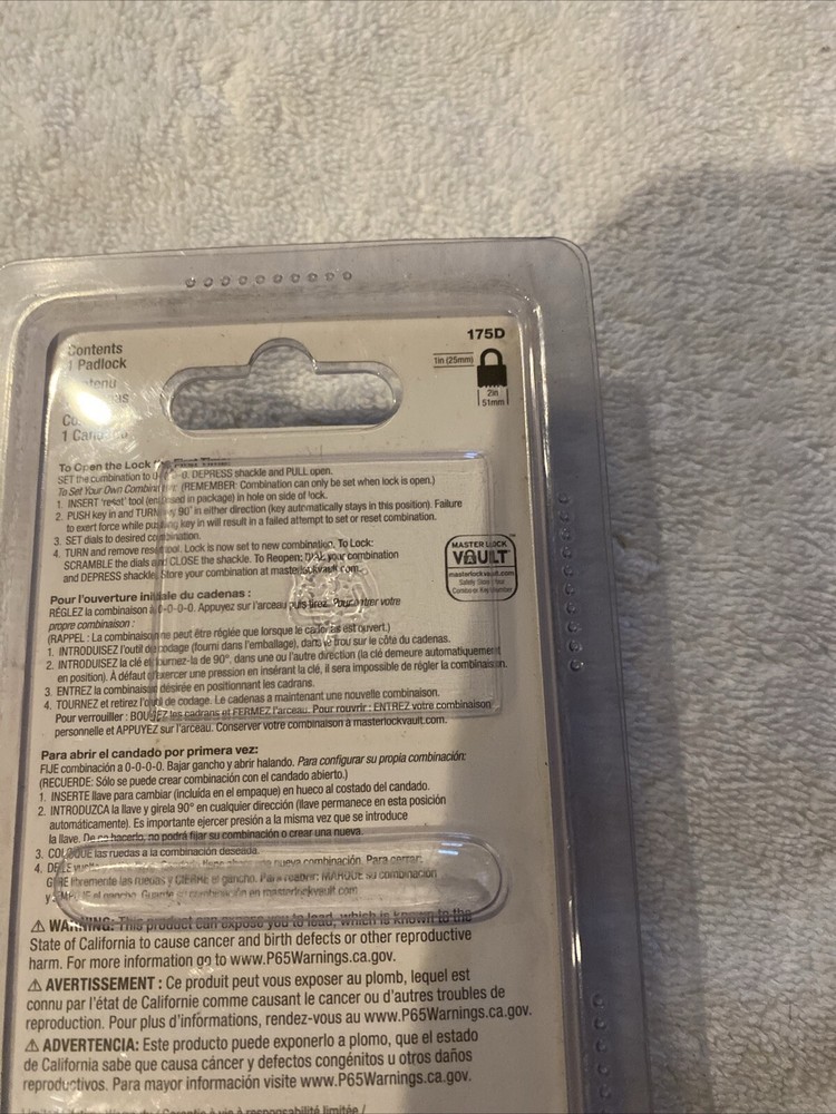 Master Lock Resettable Combination Padlock 2" wide Brass 175D (996)