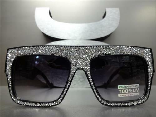 OVERSIZED EXAGGERATED RETRO Style SUN GLASSES Square Black Bling Frame Hand Made