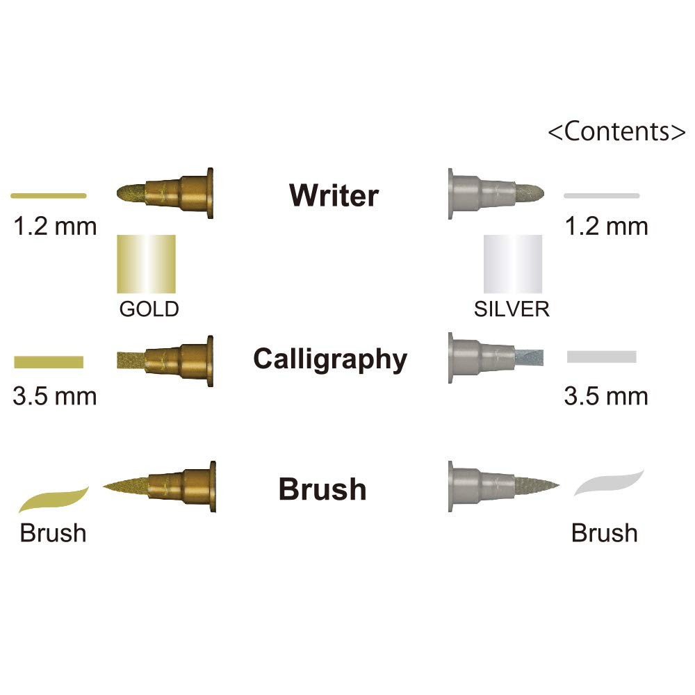 Kuretake Zig Gold and Silver pens & set, Gold,