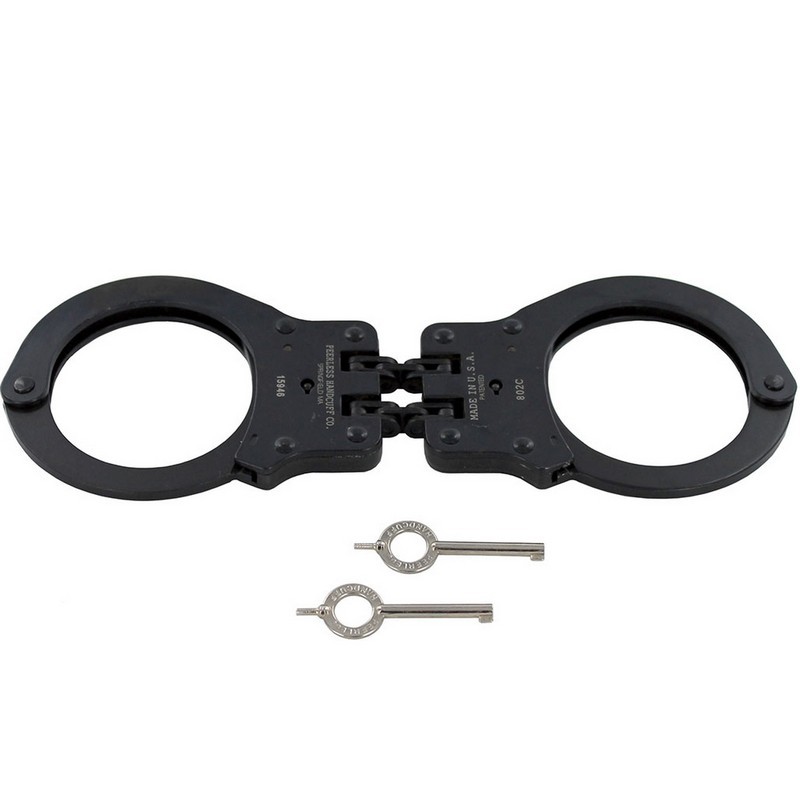 Peerless Model 802C Hinge-Linked Handcuffs & Keys 801P Cuffs, Black Oxide
