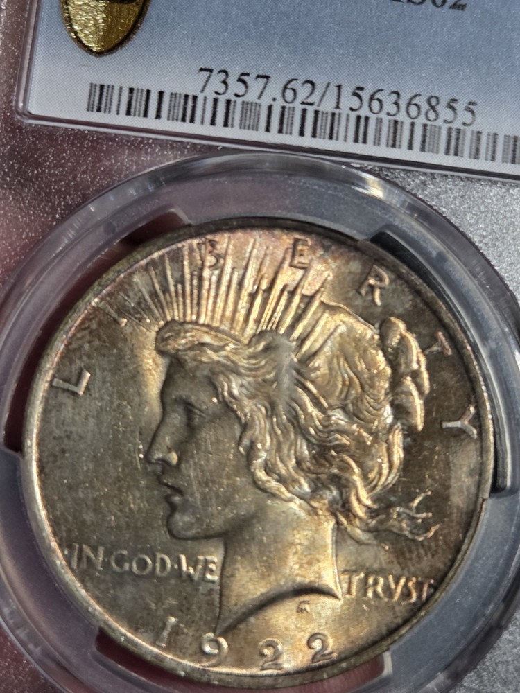 1922 $1 Peace Dollar PCGS MS62 Toned