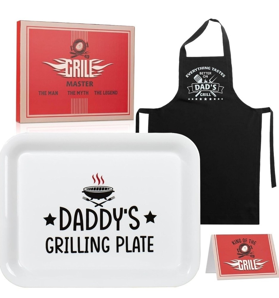 Grilling Gift Set for Dad- Grill Master- Plate & Apron
