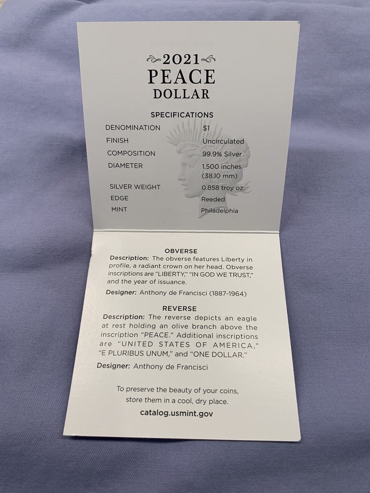 2021 P Peace Dollar COA - ONLY