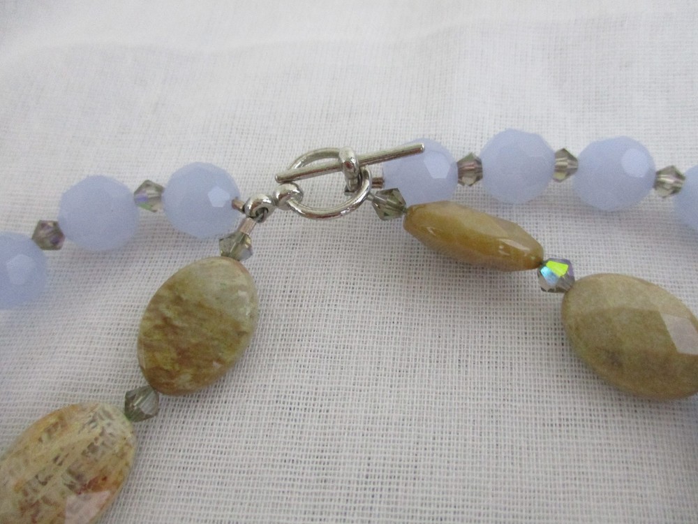 Handmade Necklace Glass Stone Beads Crystals Toggle Clasp boho
