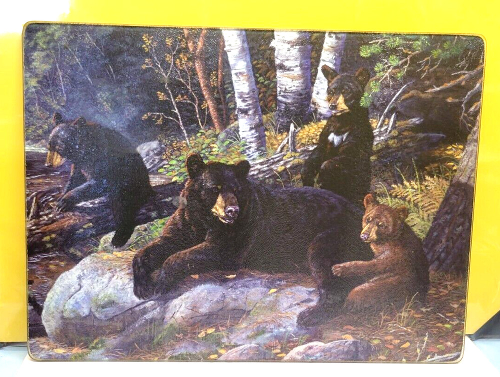 TEMPERED GLASS CUTTING BOARD BLACK BEARS NATURE FOREST THEMED - U