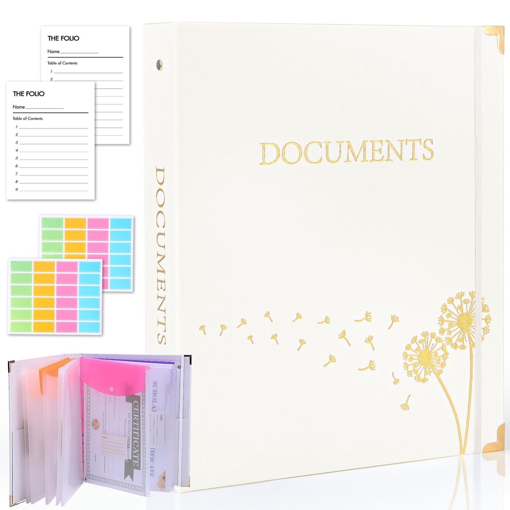XKDOUS Aesthetic Document Organizer Linen Folio Folders with Pockets, 3-Ring ...