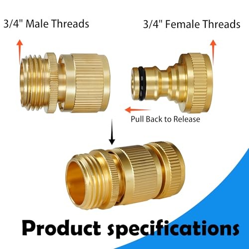 Garden Hose Quick Connect, 4 Set Solid Brass 3/4 Inch GHT Thread Garden 4 Pack
