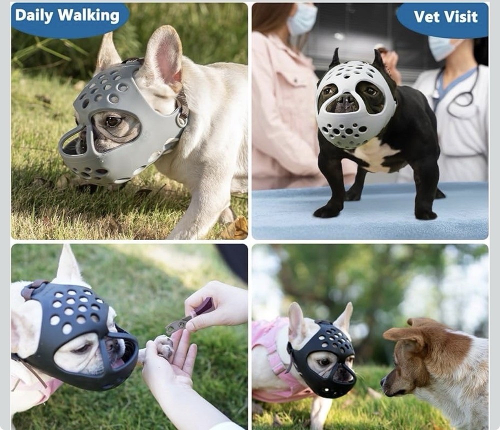 BARKLESS Short Snout Dog Muzzle, Soft Silicone Flat Faced Muzzle