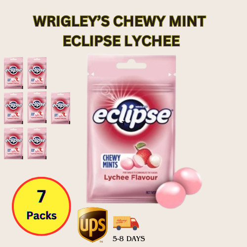 Chewy Mints Wrigleys Eclipse Lychee Powerful Refresh Breath New 7 Pack x 45g