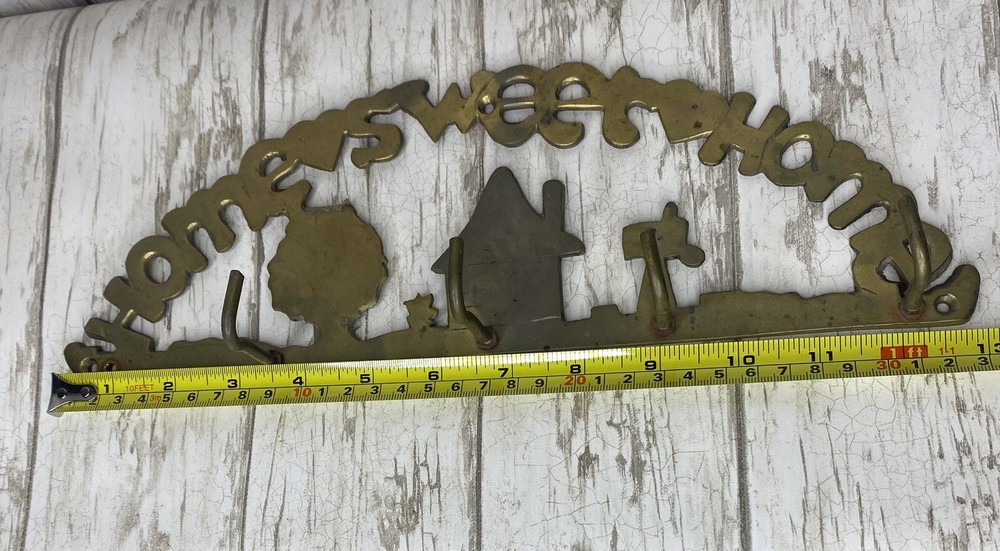 Small Brass House and Tree Key Ring Holder Kitchen Wall Hooks Decor