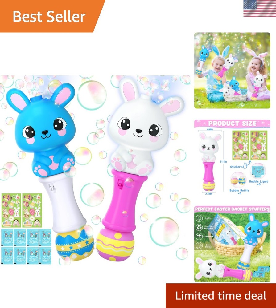 2 Packs Easter Bunny Bubble Machine Wands for Toddlers, Automatic Bubble Blow...