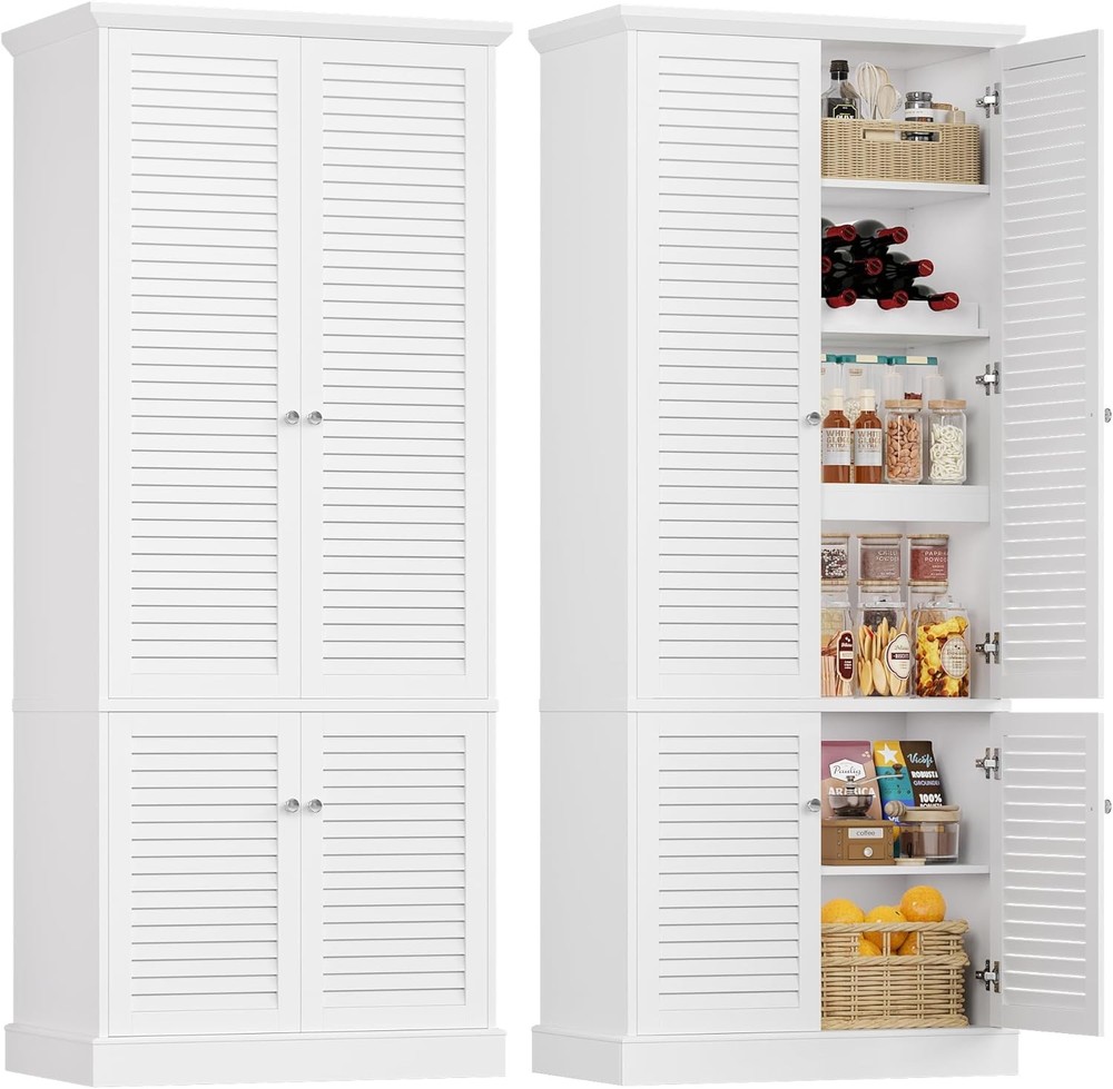 70.9in Tall Storage Cabinet Shutter Doors Wine Rack
