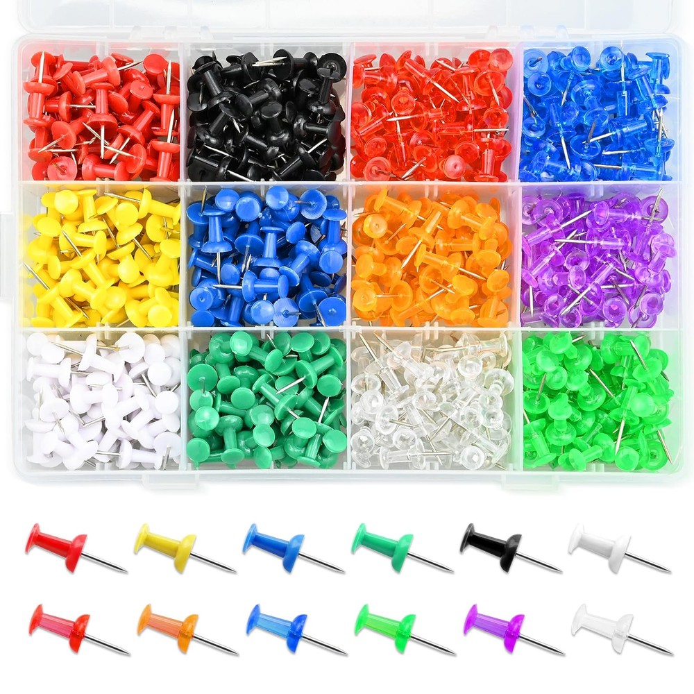 600 Pack Thumb Tacks, Colored Map ​Push Pins 600Pack, Multicolored
