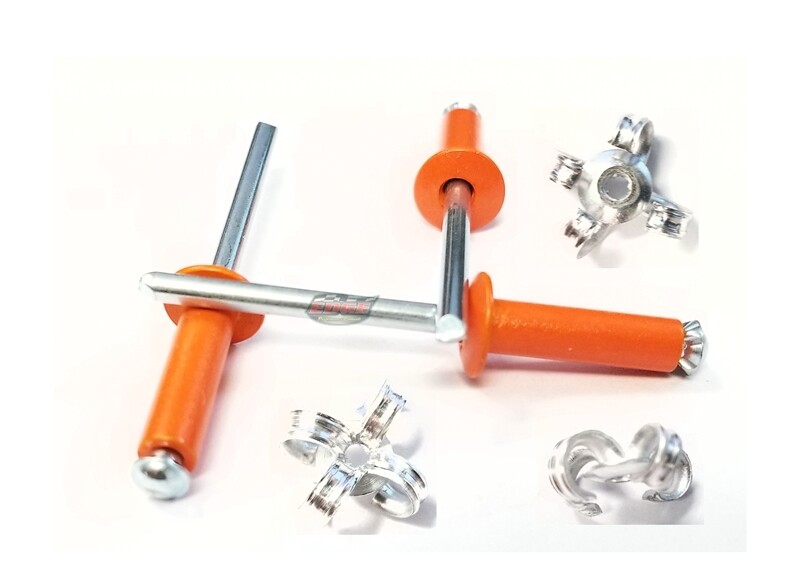 Orange 3/16" Rivet Small Head Exploding Banana Peel Aluminum Pop Rivets 250 pack