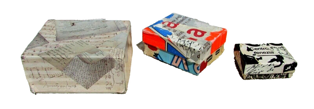 William Emboden Three collaged nesting boxes