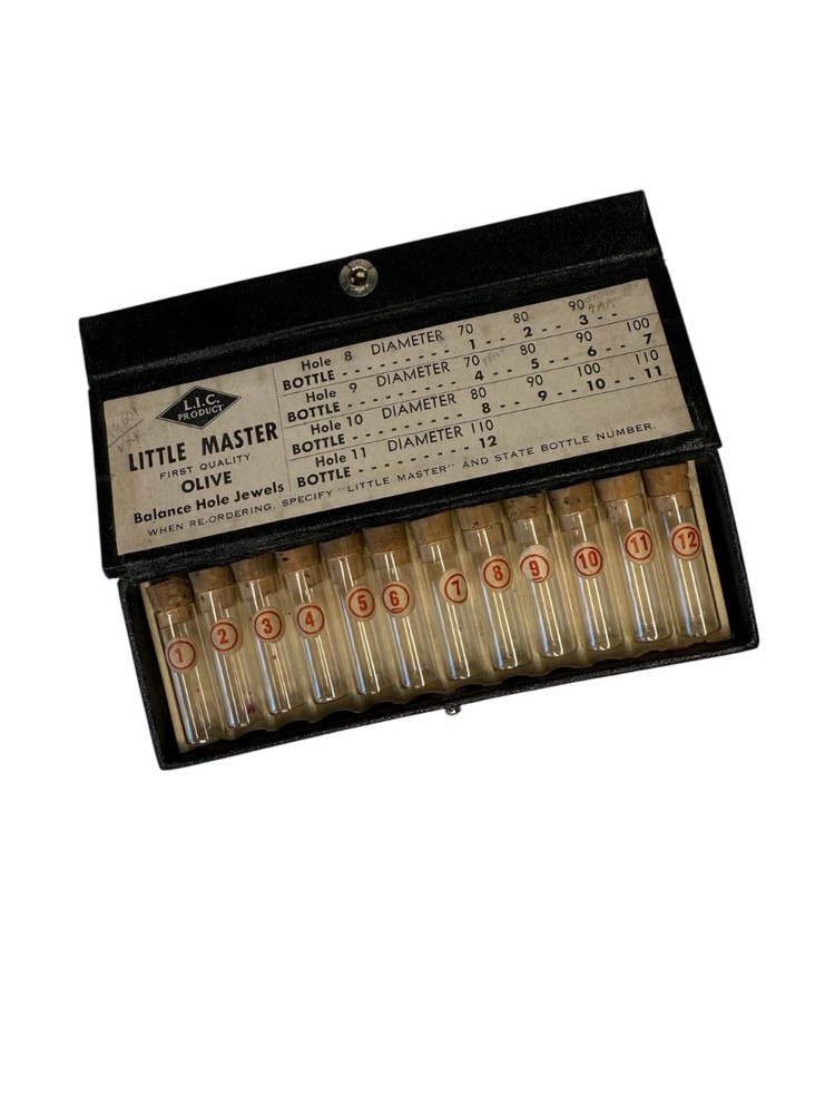 Vintage Little Master Tiny Empty Vials Set In Black Case Watchmaker Bead Storage