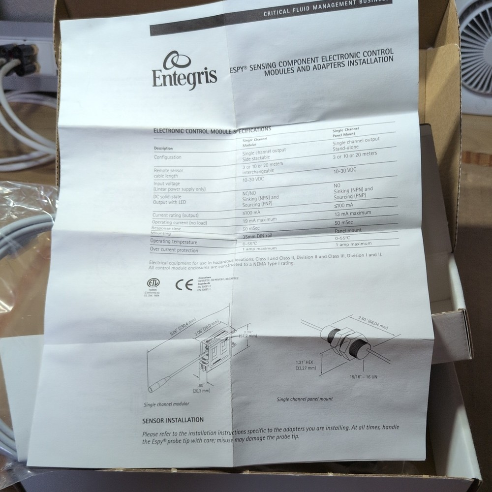 ENTEGRIS Sensing Component Control Module, ES-1C-MD-00 with Cable ES-1C-CA-03.