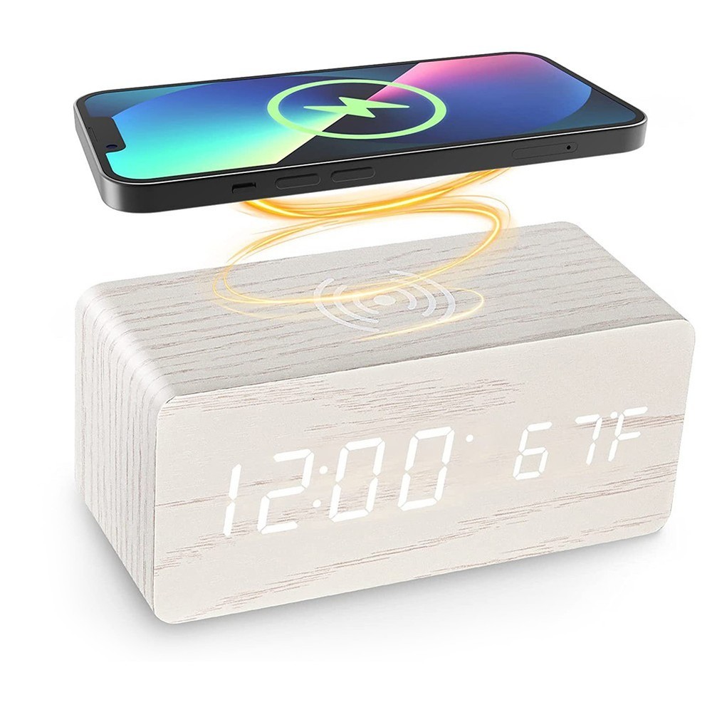 Clock Home D??cor Office Decor Temp Wireless Charging 12/24 Hour Switch