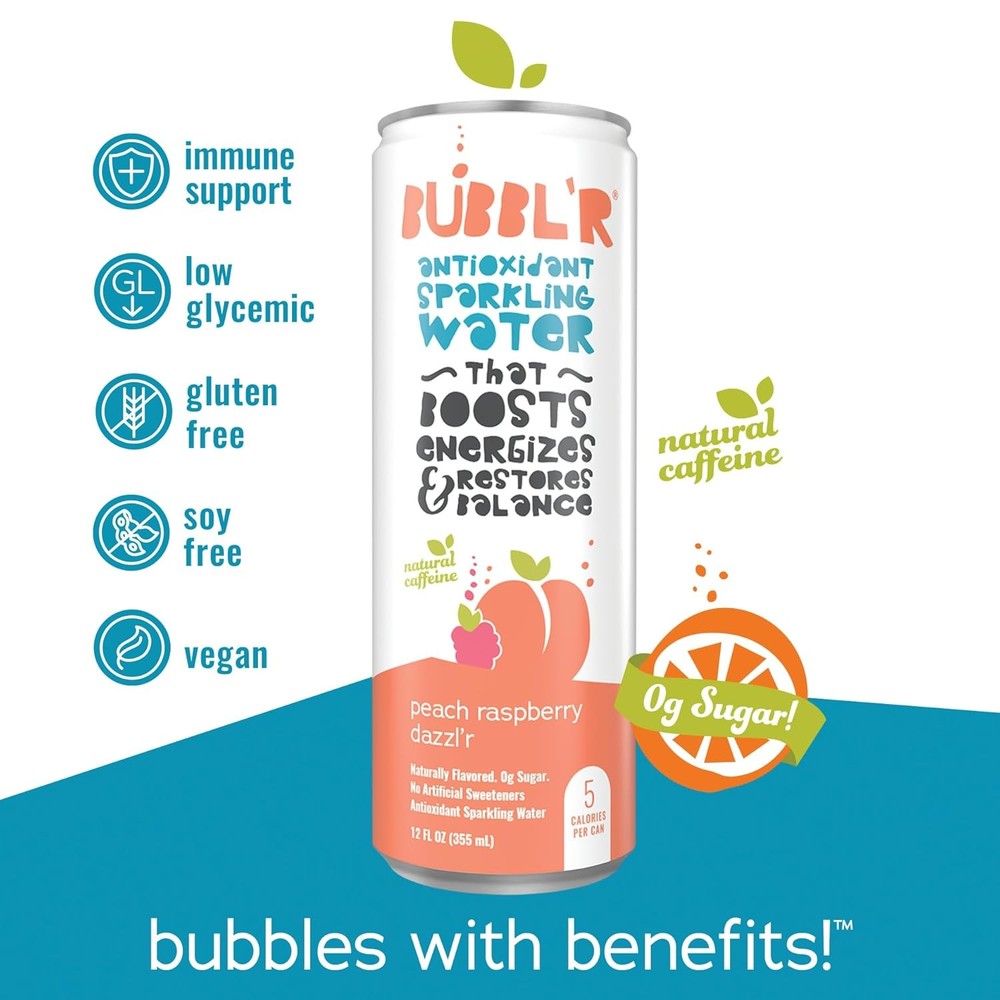 BUBBL'R Peach Raspberry Dazzl'r - 12oz Cans, 12 Pack 🍑🍇✨