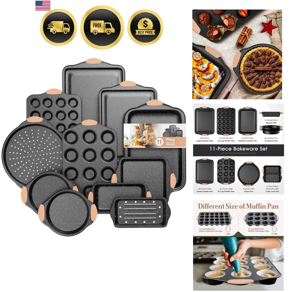 11-Piece Baking Pans Set, Nonstick Bakeware Sets, Oven Pans for Baking with S...