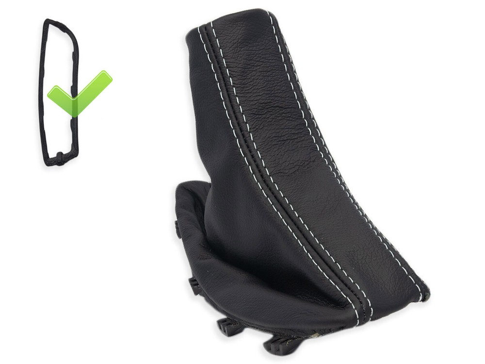 FOR BMW X3 E83 2003-2010 PARKING BRAKE BOOT GAITER LEATHER STITCH WHITE + FRAME