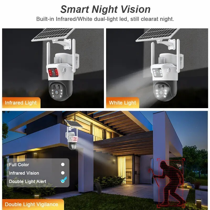 Solar Battery Powered Wireless WiFi Outdoor PTZ Home Security Camera