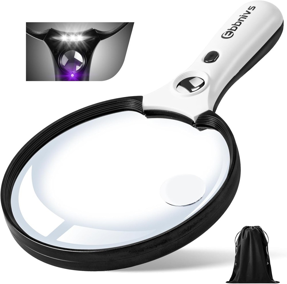 Large Magnifying Glass with Light, Magnifier Handheld Illuminated Lighted