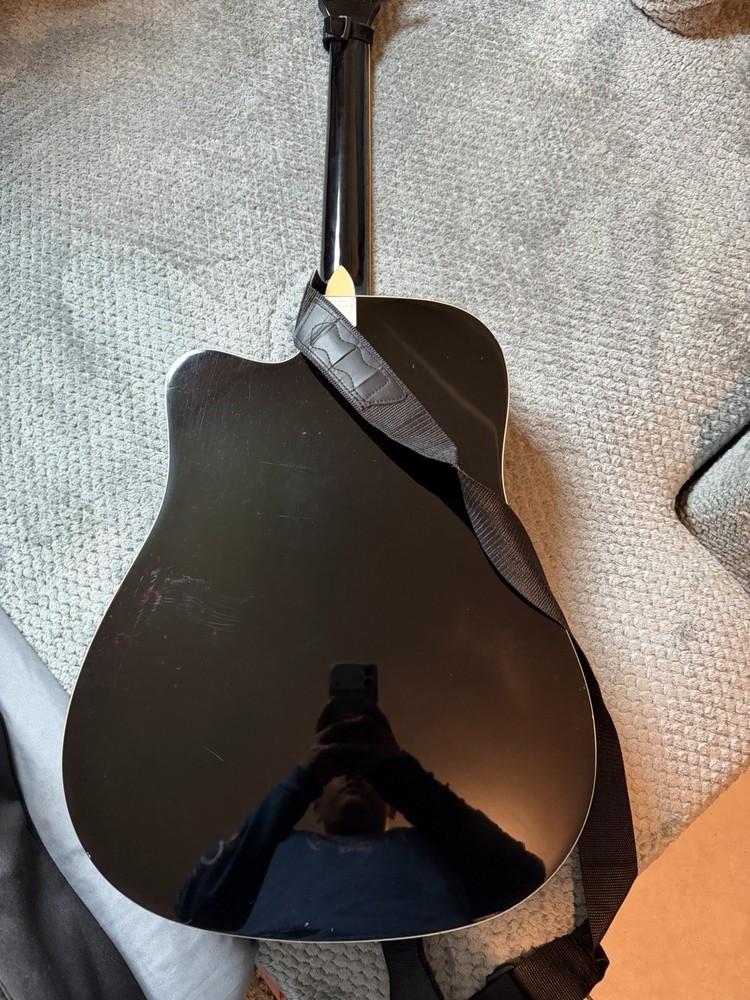 Black Dreadnought Acoustic Guitar 6 String w/ Strap